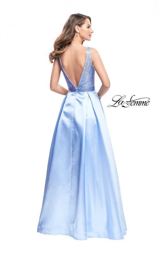 Picture of: A-line Pleated Satin Prom Gown with Metallic Beading in Powder Blue, Style: 26293, Back Picture