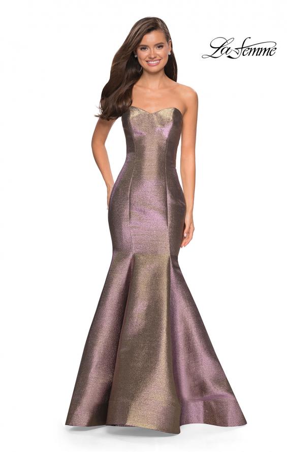 Picture of: Metallic Jersey Mermaid Strapless Prom Dress in Purple/Gold, Style: 27638, Main Picture