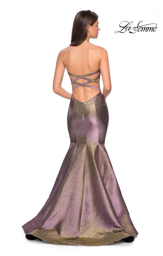 Picture of: Metallic Jersey Mermaid Strapless Prom Dress in Purple/Gold, Style: 27638, Back Picture