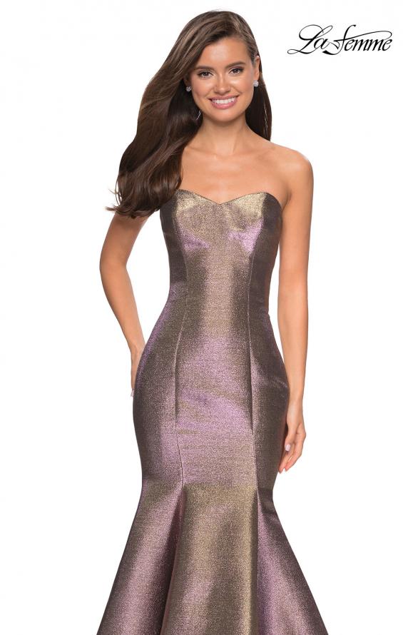 Picture of: Metallic Jersey Mermaid Strapless Prom Dress in Purple/Gold, Style: 27638, Detail Picture 1