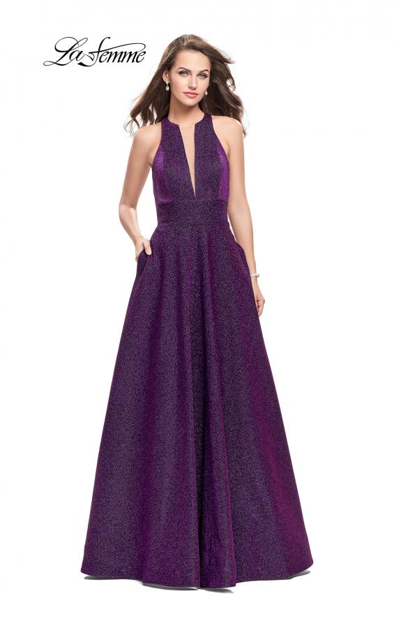 Picture of: Long Sparkling Prom Dress with High Neck and Cut Outs in Purple, Style: 26073, Main Picture