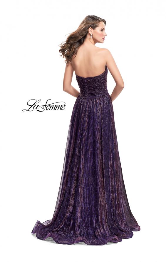 Picture of: Pleated Lame A-line Prom Dress with Ruched Bodice in Purple, Style: 25886, Back Picture