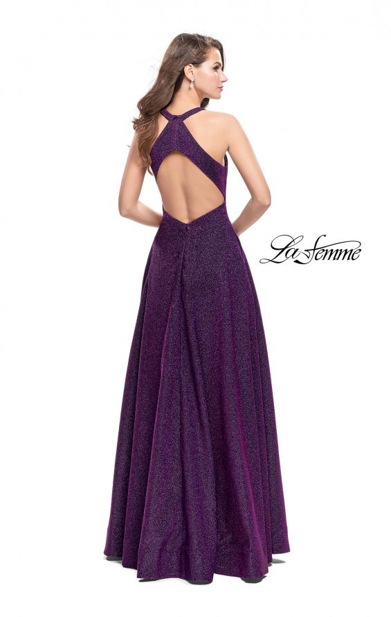 Picture of: Long Sparkling Prom Dress with High Neck and Cut Outs in Purple, Style: 26073, Back Picture