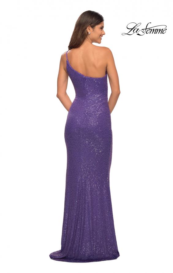 Picture of: Bright Simple One Shoulder Long Sequin Evening Gown in Purple, Back Picture