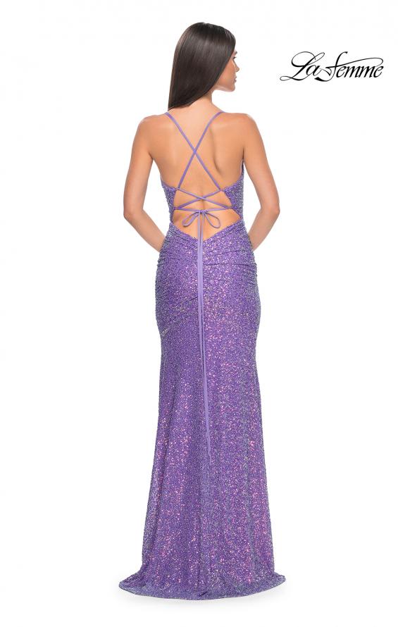Picture of: Stretch Sequin Fitted Prom Dress with Open Back in Purple, Style: 32330, Detail Picture 2