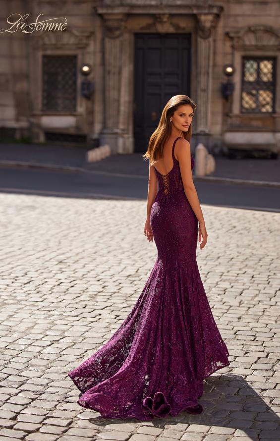 Picture of: Mermaid Stretch Lace Gown with Corset Top in Dark Berry, Style: 32420, Detail Picture 3