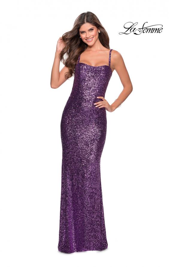 Picture of: Long Sequin Prom Dress with Straight Neckline in Purple, Style: 28698, Detail Picture 4