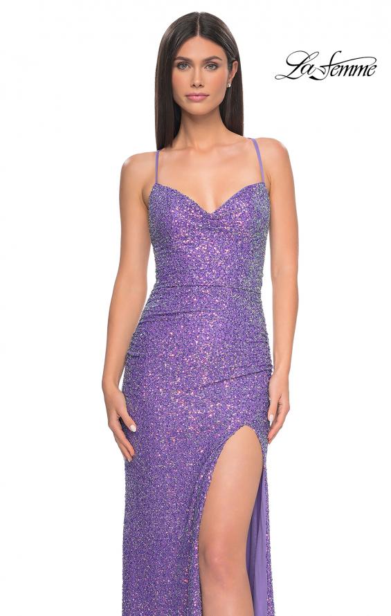 Picture of: Stretch Sequin Fitted Prom Dress with Open Back in Purple, Style: 32330, Detail Picture 5