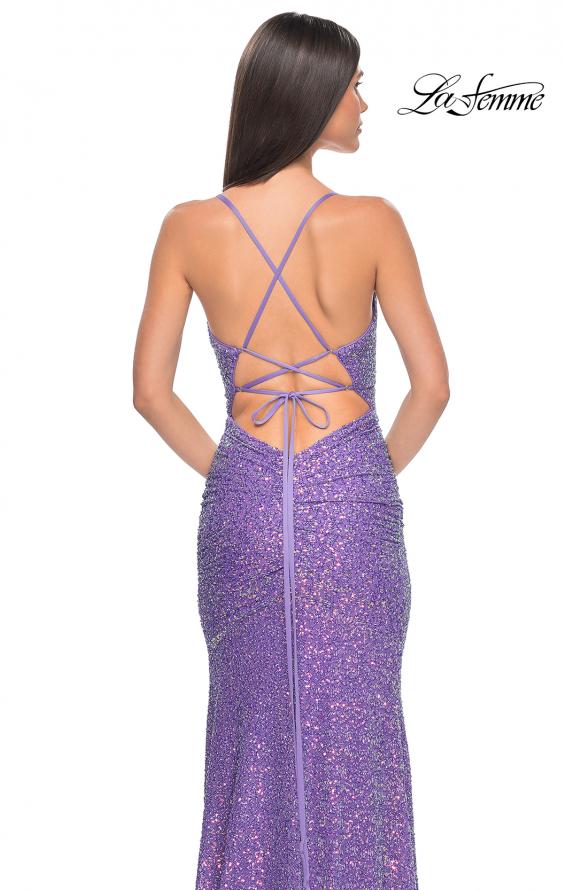 Picture of: Stretch Sequin Fitted Prom Dress with Open Back in Purple, Style: 32330, Detail Picture 6