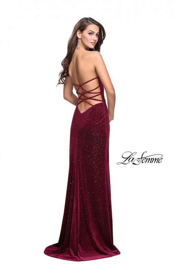 Picture of: Long Sparkly Jersey Prom Dress with Side Leg Slit in Raspberry, Style: 25443, Back Picture