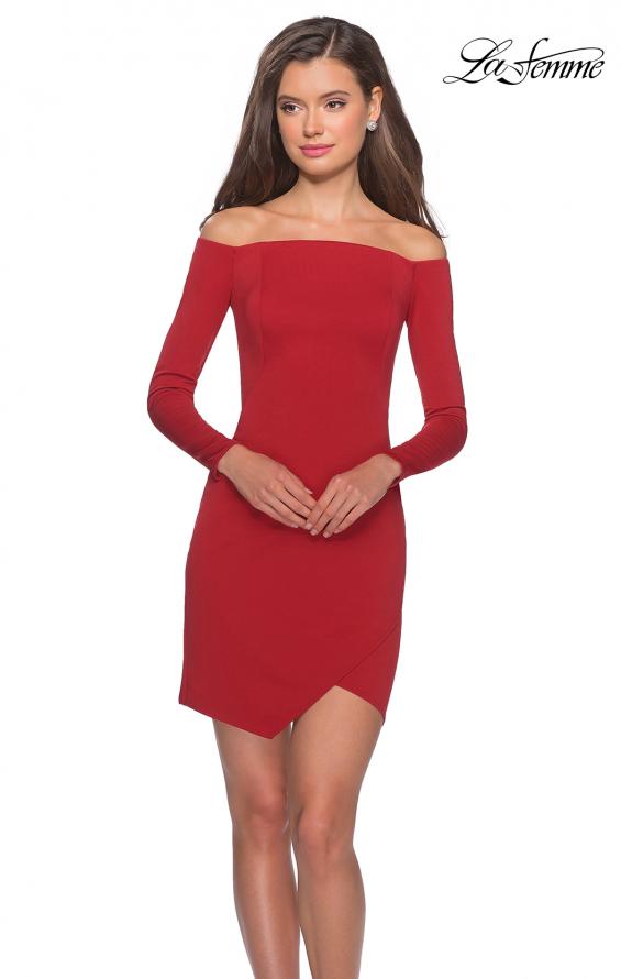 Picture of: Tight Homecoming Dress with Long Sleeves in Red, Style: 28182, Main Picture
