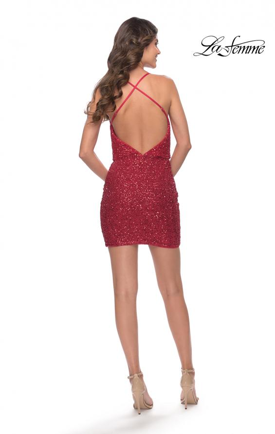 Picture of: Drape Front Mini Dress with Low Back in Red, Style: 30949, Detail Picture 12