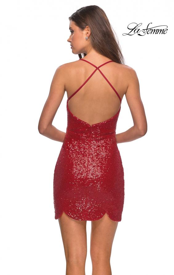 Picture of: Short Scalloped Sequined Homecoming Dress in Red, Style: 28228, Back Picture