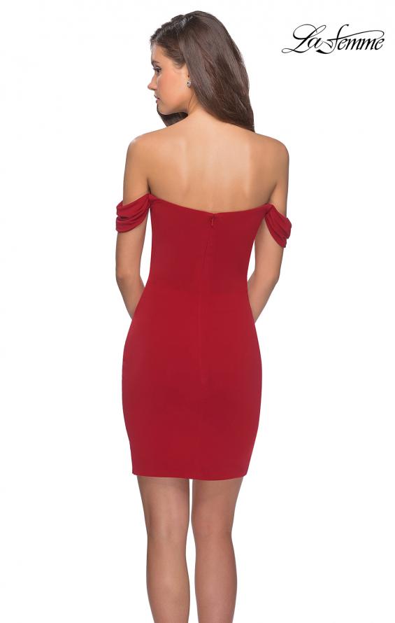 Picture of: Short Dress with Scalloped Off The Shoulder Sleeves in Red, Style: 28193, Detail Picture 2