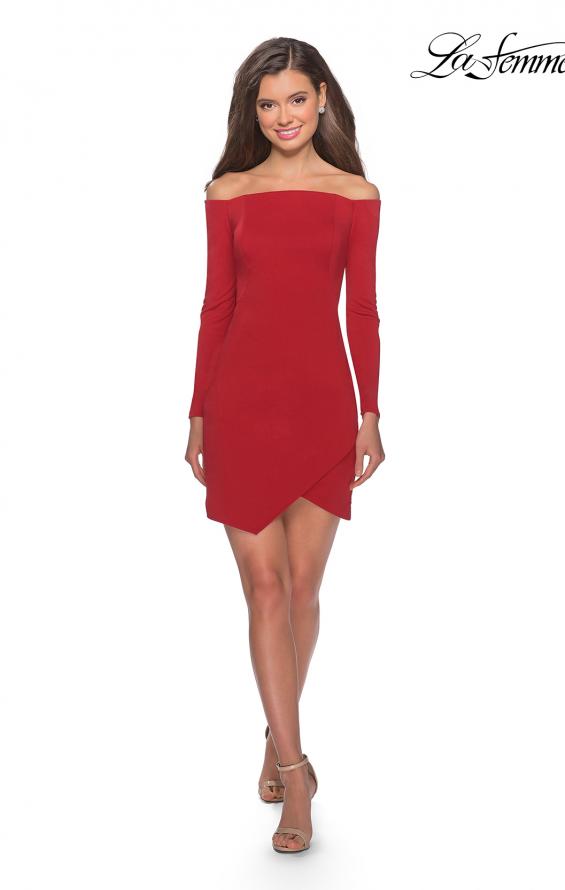 Picture of: Tight Homecoming Dress with Long Sleeves in Red, Style: 28182, Detail Picture 4