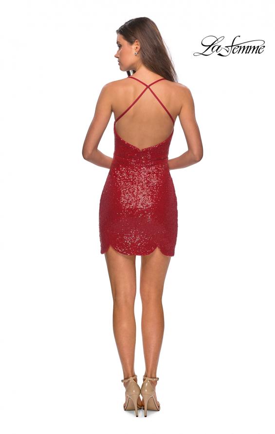Picture of: Short Scalloped Sequined Homecoming Dress in Red, Style: 28228, Detail Picture 4