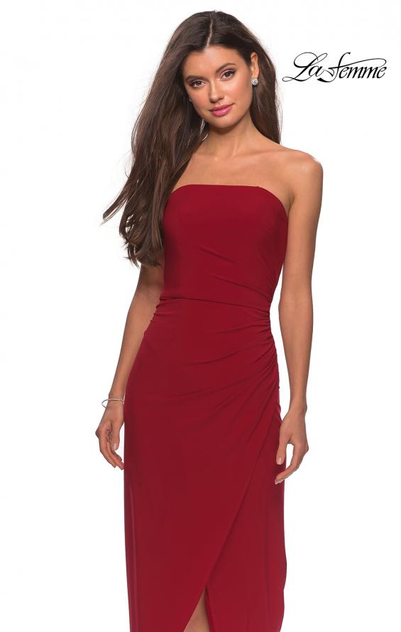 Picture of: Long Strapless Jersey Dress with Side Ruching in Red, Style: 28204, Detail Picture 6