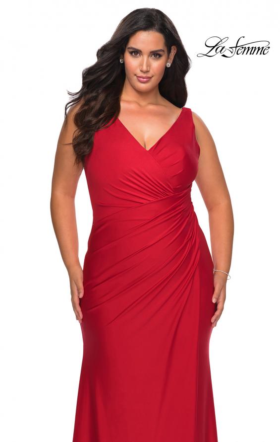 Picture of: Curvy Jersey Prom Dress with Ruching and Slit in Red, Style: 29024, Detail Picture 3