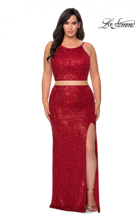 Picture of: Two Piece Long Sequin Plus Size Prom Dress in Red, Style: 29026, Detail Picture 4