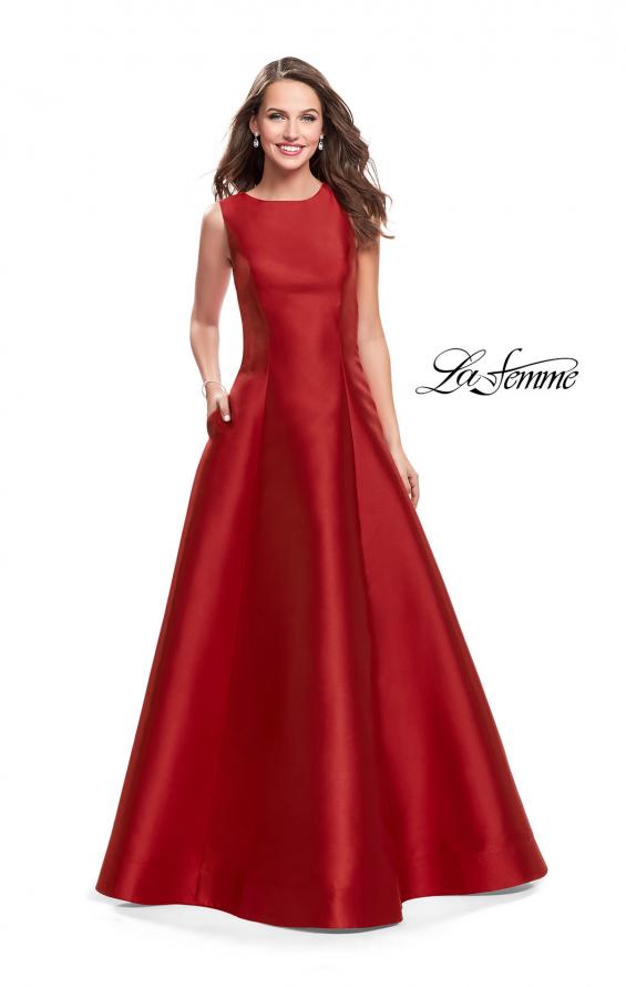 Picture of: Long Mikado Ball Gown with Boat Neck and Criss Cross Back in Red, Style: 25425, Main Picture