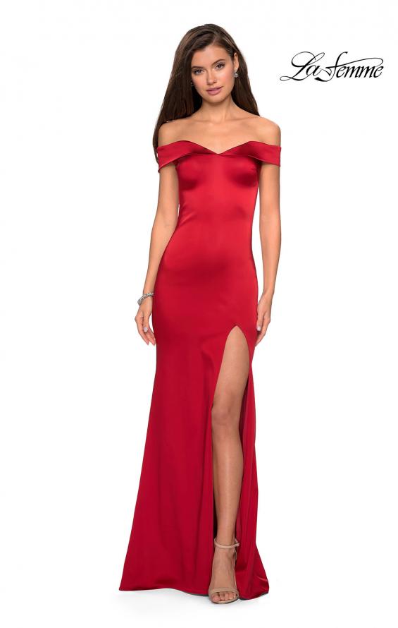 Picture of: Form Fitting Off the Shoulder Satin Prom Dress in Red, Style: 27752, Main Picture