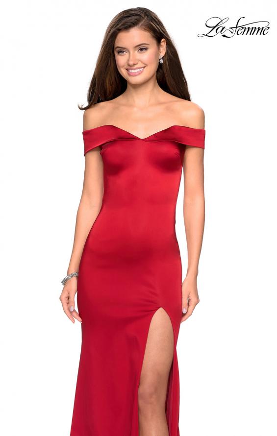 Picture of: Form Fitting Off the Shoulder Satin Prom Dress in Red, Style: 27752, Detail Picture 8