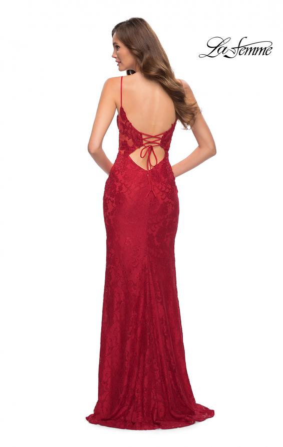 Picture of: Sleek Lace Long Dress with Sheer Sides and Open Back in Red, Style 29694, Detail Picture 8