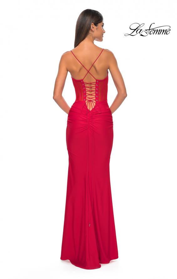 Picture of: Jersey Dress with Illusion Waist and Bustier Top in Red, Style: 32258, Detail Picture 8