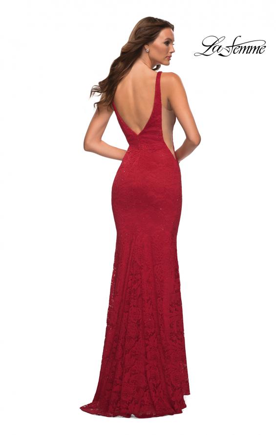 Picture of: Chic Stretch Lace Gown with Deep V Neckline in Red, Detail Picture 10