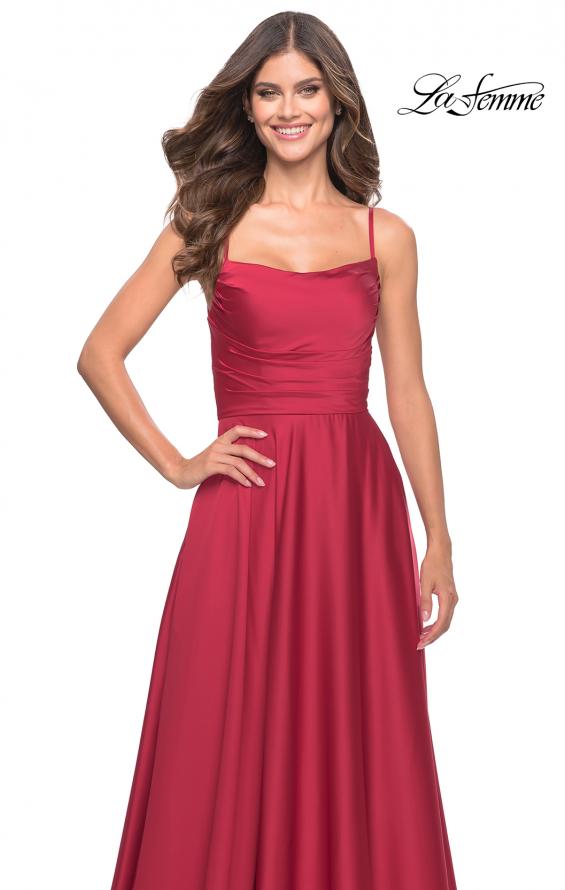 Picture of: A Line Satin Gown with Ruching and Square Neckline in Red, Style: 31105, Detail Picture 10