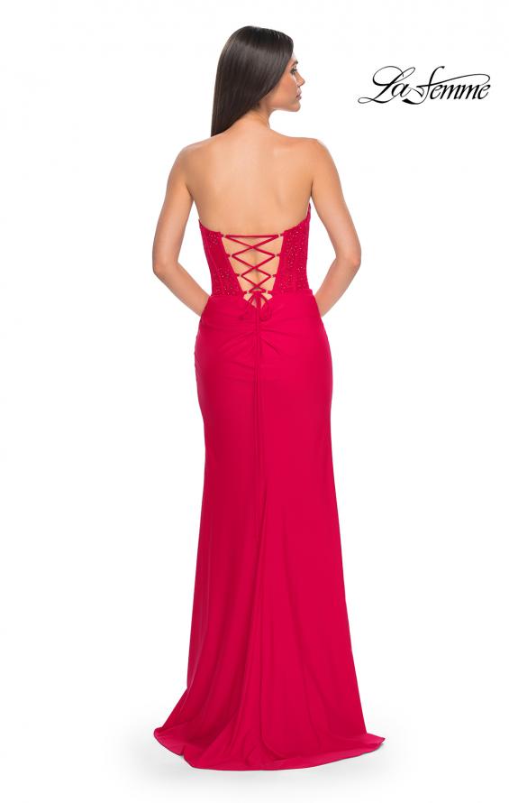 Picture of: Lace Bustier Strapless Dress with Ruched Jersey Skirt in Red, Style: 32234, Detail Picture 10