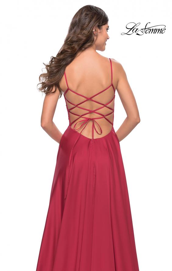 Picture of: A Line Satin Gown with Ruching and Square Neckline in Red, Style: 31105, Detail Picture 11
