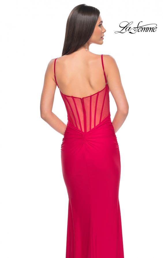 Picture of: Illusion Back with Boning Detail on Jersey Prom Dress in Red, Style: 32153, Detail Picture 11