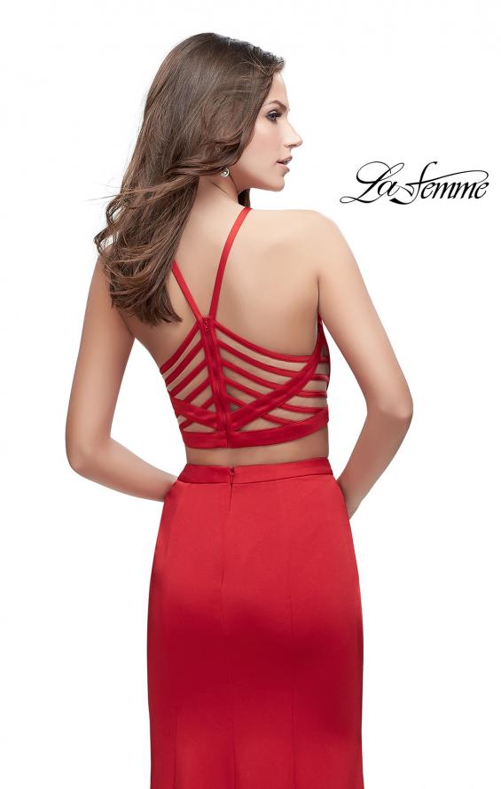 Picture of: Two Piece Jersey Prom Dress with High Neckline in Red, Style: 25220, Back Picture