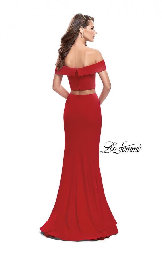 Picture of: Form Fitting Off the Shoulder Jersey Mermaid Dress in Red, Style: 25578, Back Picture