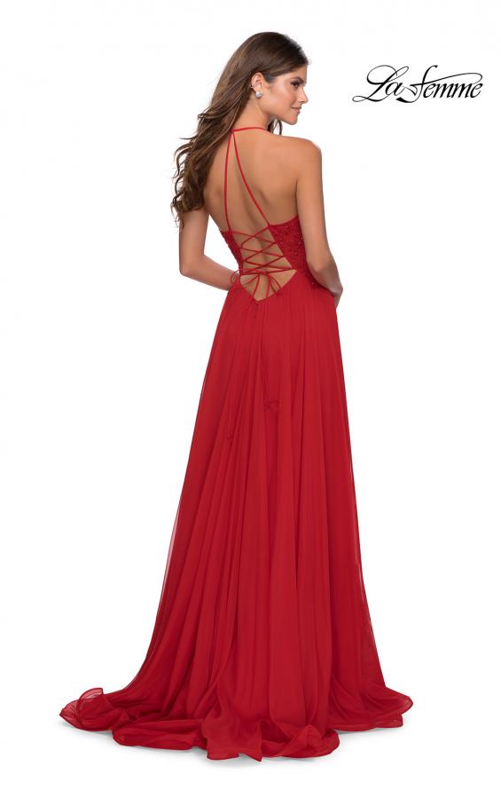Picture of: A-line Dress with Straight Neckline and Floral Detail in Red, Style: 28600, Back Picture