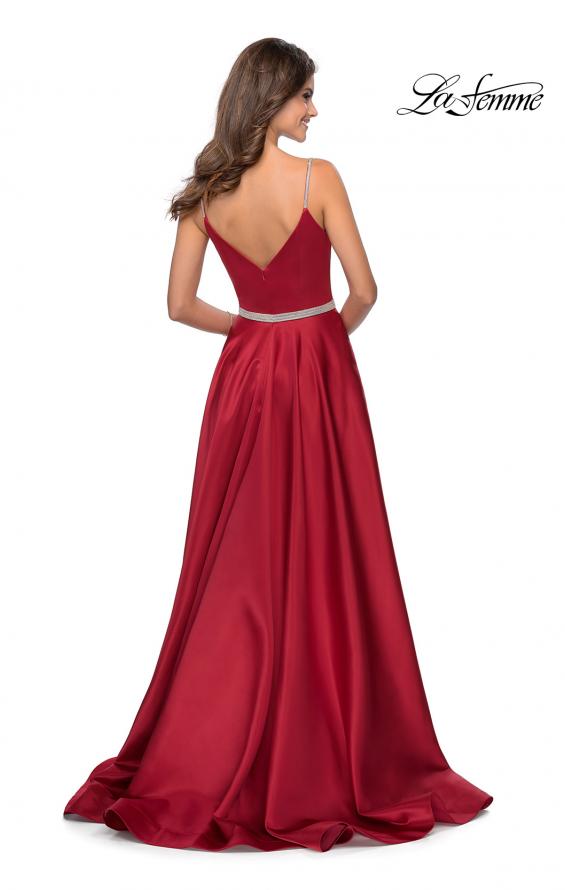 Picture of: Satin A-line Gown with Rhinestone Belt and Straps in Red, Style: 28695, Back Picture