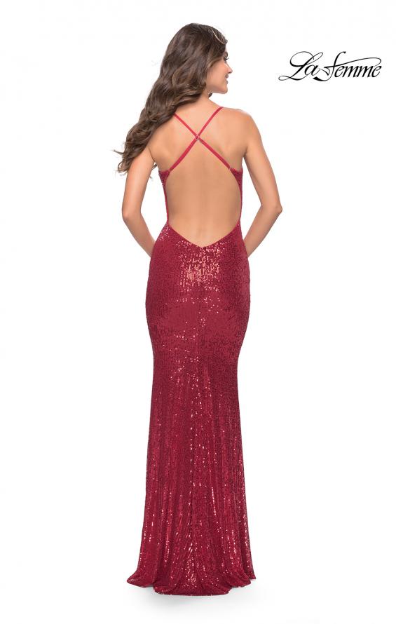 Picture of: Sequin Long Dress with V Neckline and Open Low Back in Red, Style: 31031, Back Picture