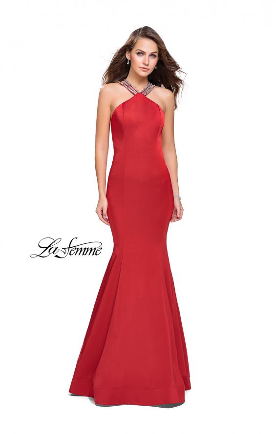 Picture of: Halter Mermaid Prom Dress with Metallic Beading in Red, Style: 25763, Detail Picture 1