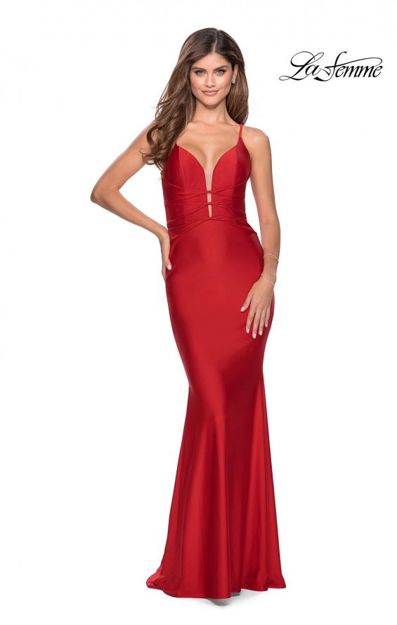 Picture of: Long Prom Dress with Knotted Detail and Lace Up Back in Red, Style: 28574, Detail Picture 1