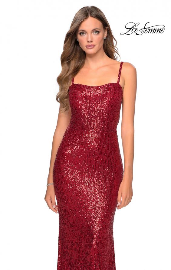 Picture of: Long Sequin Prom Dress with Straight Neckline in Red, Style: 28698, Detail Picture 1