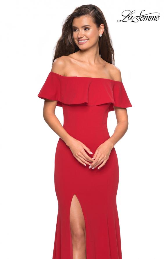 Picture of: Long Off The Shoulder Prom Dress with Side Slit in Red, Style: 27096, Detail Picture 3