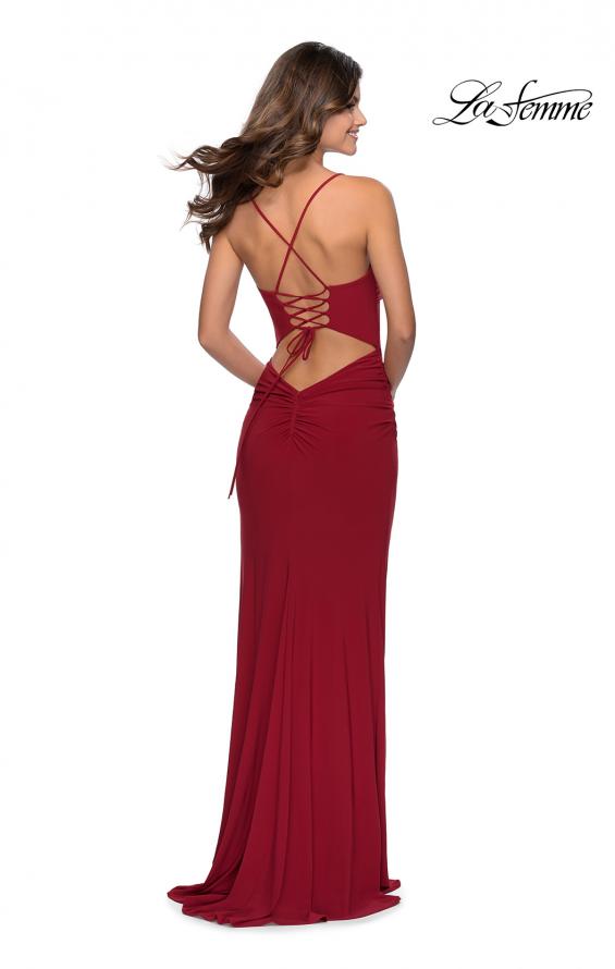 Picture of: Chic Jersey Dress with Intricate Lace Up Back in Red, Style: 28792, Detail Picture 3