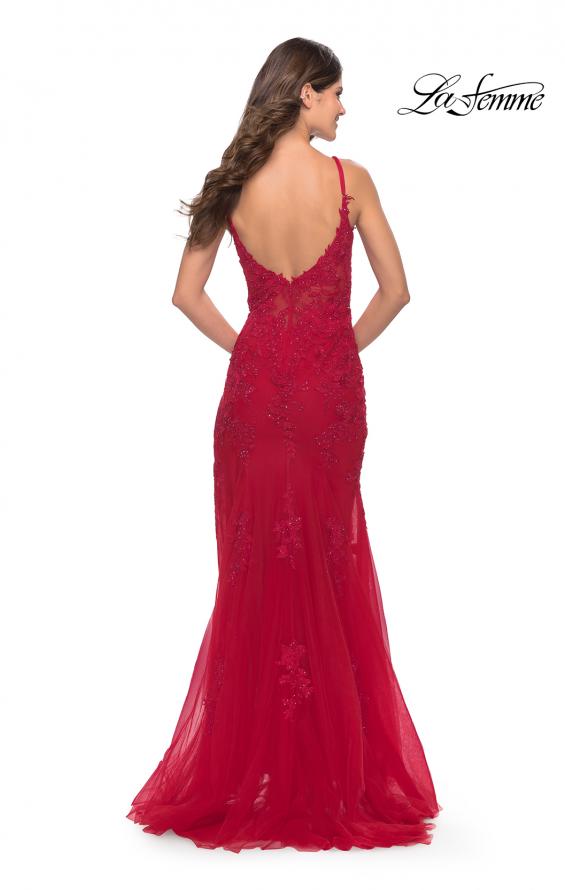 Picture of: Lace Dress with High Side Slit and V Neckline in Red, Style: 30767, Detail Picture 3
