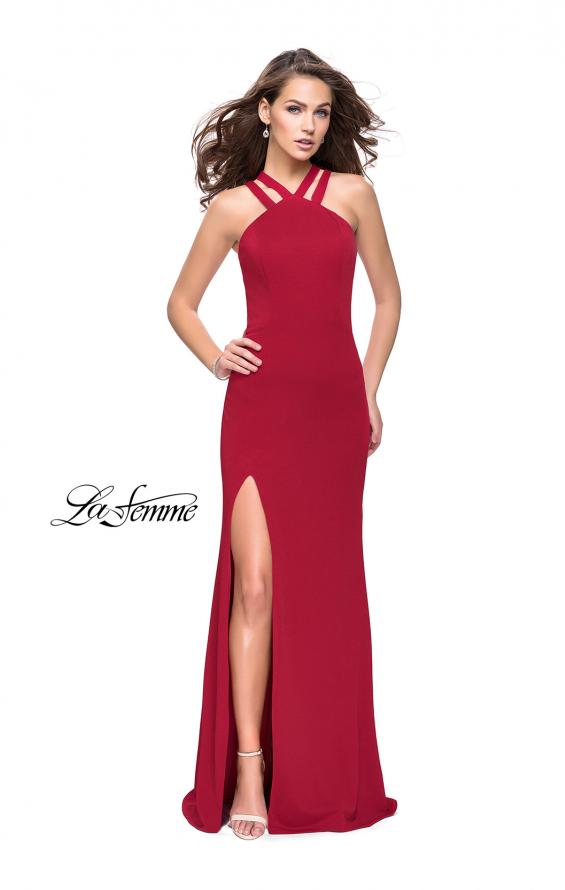 Picture of: High Neck Prom Dress with Halter Double Strap Detail in Red, Style: 25883, Detail Picture 2