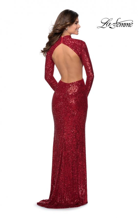 Picture of: Long Sleeve Sequin Prom Dress with Open Back in Red, Style: 28771, Detail Picture 4