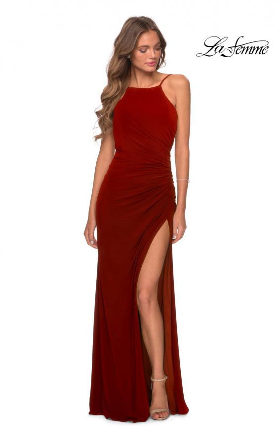 Picture of: Jersey Prom Dress with High Neck and Open Back in Red, Style: 28302, Detail Picture 5