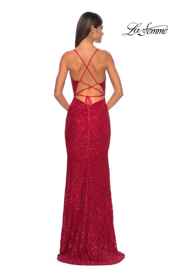 Picture of: Beaded Lace Long Dress with Illusion Bodice in Red, Style: 31359, Detail Picture 5