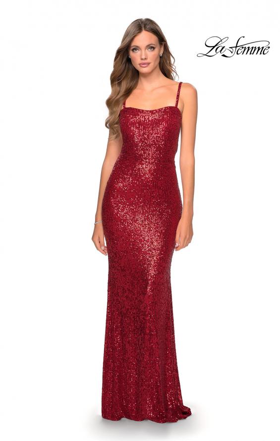 Picture of: Long Sequin Prom Dress with Straight Neckline in Red, Style: 28698, Detail Picture 6