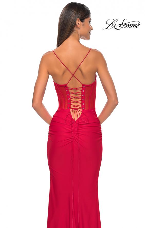 Picture of: Jersey Dress with Illusion Waist and Bustier Top in Red, Style: 32258, Detail Picture 6